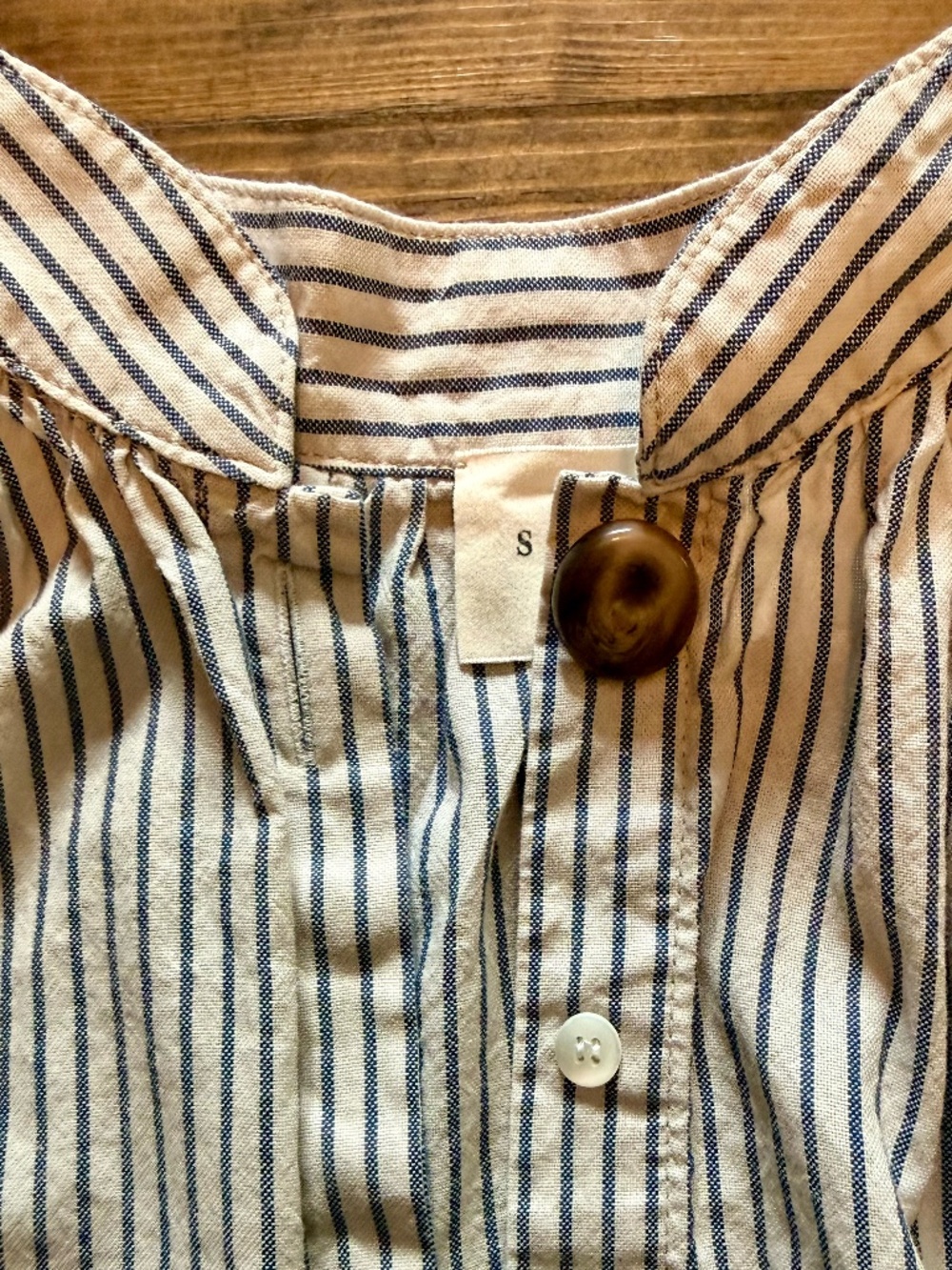 Sezane Analyne Shirt Blue Oxford Stripes On Beige - Size 6 - Picture 10 of 10